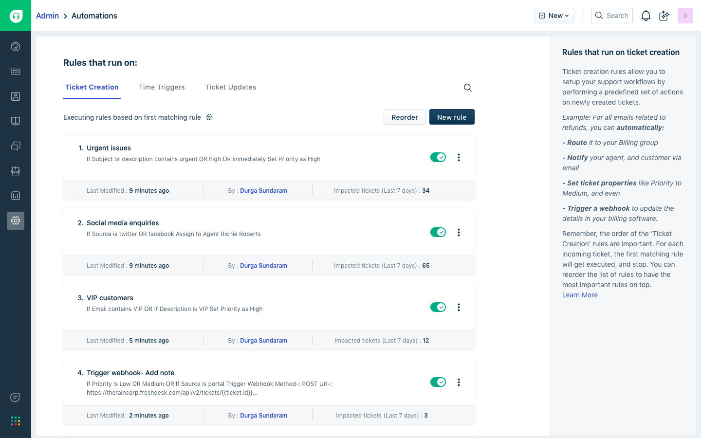 Freshdesk-Workflow automations