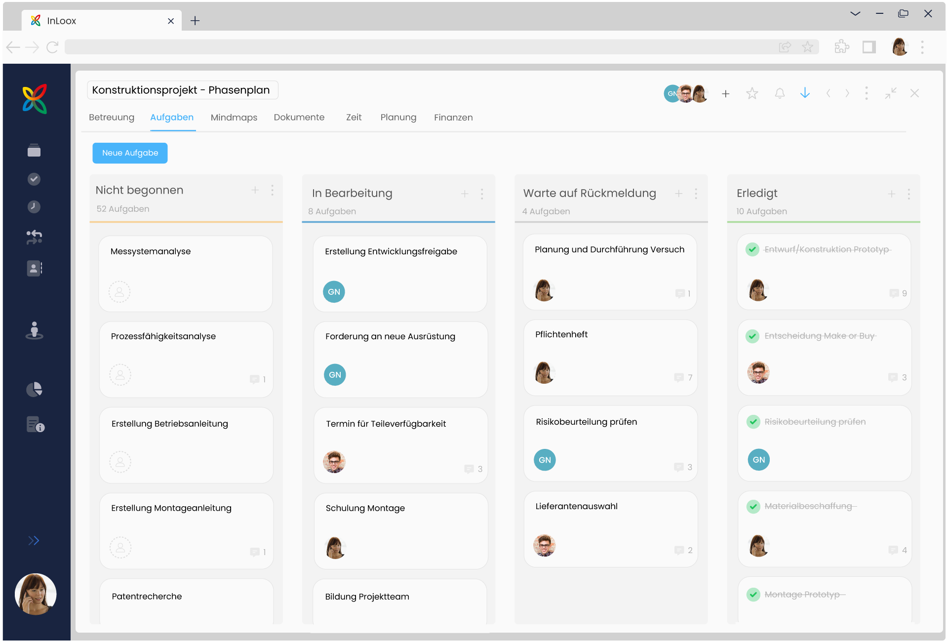 InLoox - Teams können ihre Aufgaben einfach organisieren und den Status in einer Kanban-Tafel visualisieren.