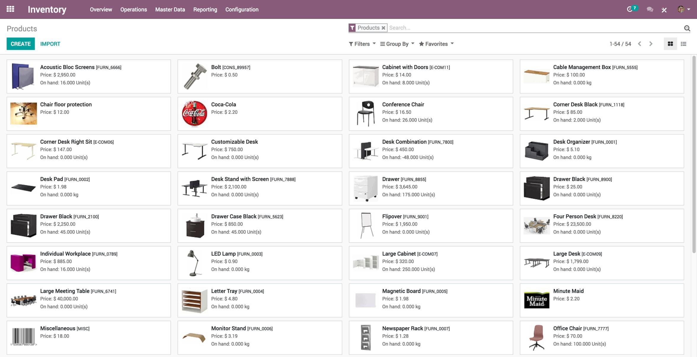 Odoo Inventory-Inventory_Products list