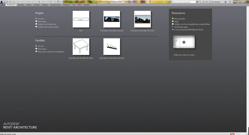 Home Screen Revit: Familien und Projekte
