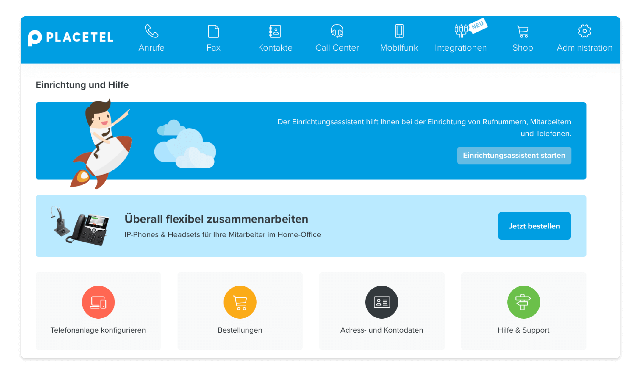Placetel - Übersicht im Placetel Webportal