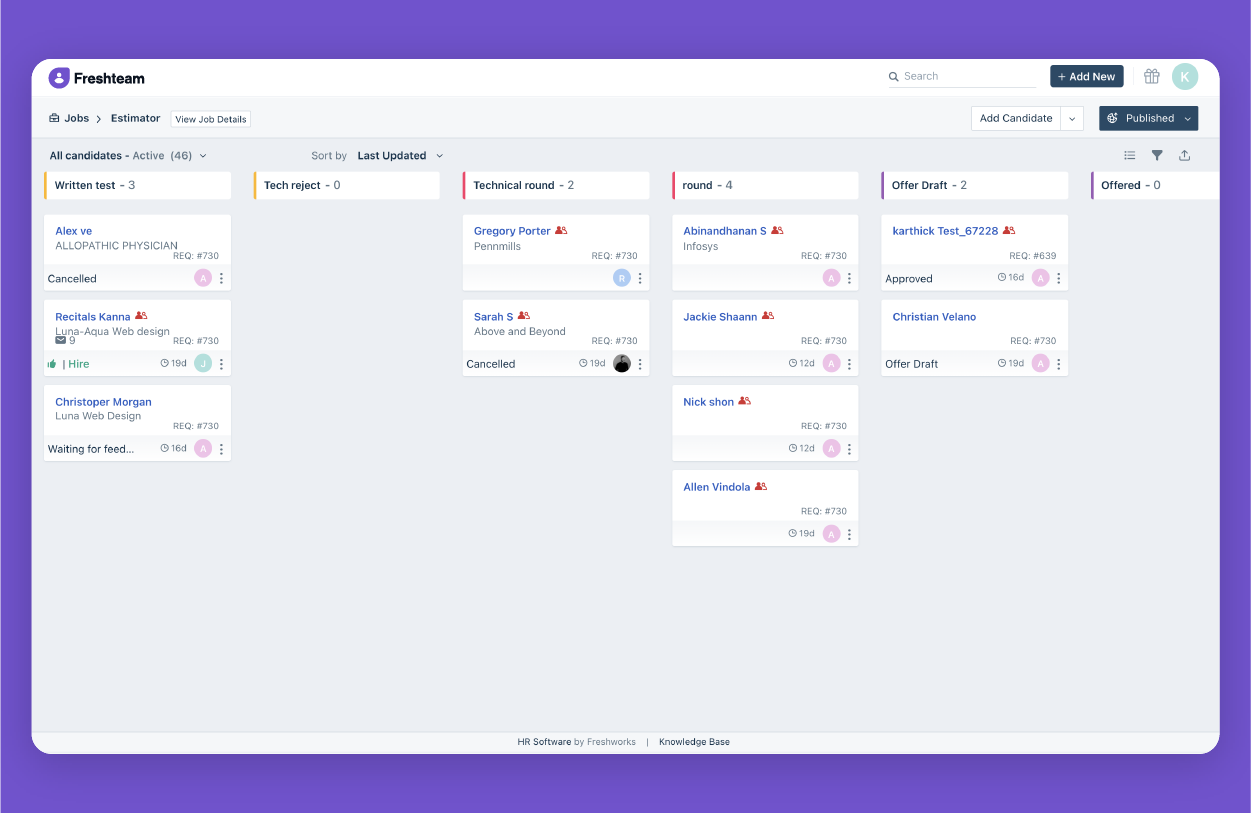 Candidates Kanban view