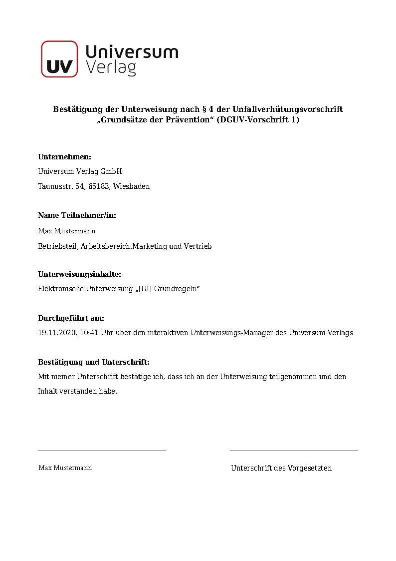 Unterweisungs-Manager - Zertifikat zur Dokumentation